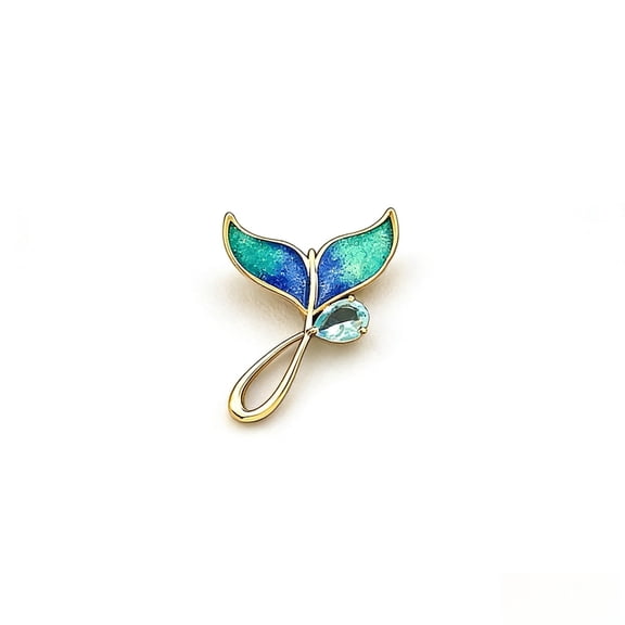 Mermaid Tail Brooch Pins for Women | Blue Cubic Zirconia Crystal Teardrop Fishtail Tiny Lapel Pin | Dainty Sweater Cardigan Clip Badge Accessory Jewelry