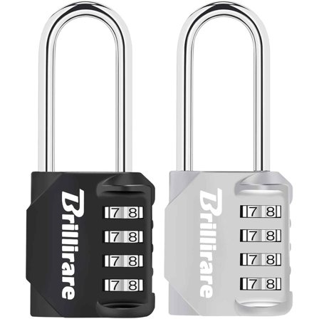 Brillirare 2 Pack Combination Lock, 4-Digit Padlock 2.3 Inch Long Shackle, Waterproof Zinc Alloy Outdoor Travel Luggage Locks for Backpack, Gym Locker, Hasp, Fence, Gate, Case, Toolbox-Black Silver