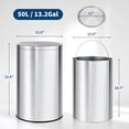 thumbnail image 3 of 13 gal Stainless Steel Trash Can, 50 L Kitchen Garbage Can with Flipping Lid & Removable Inner Bucket, Large Rubbish Bin Waste Container for Office, Hotel, Silver, 3 of 7