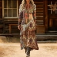 thumbnail image 2 of XIAONU Women's Patchwork Ethnic Print Maxi Dress V Neck Long Sleeve Boho Vacation Gown, 2 of 4