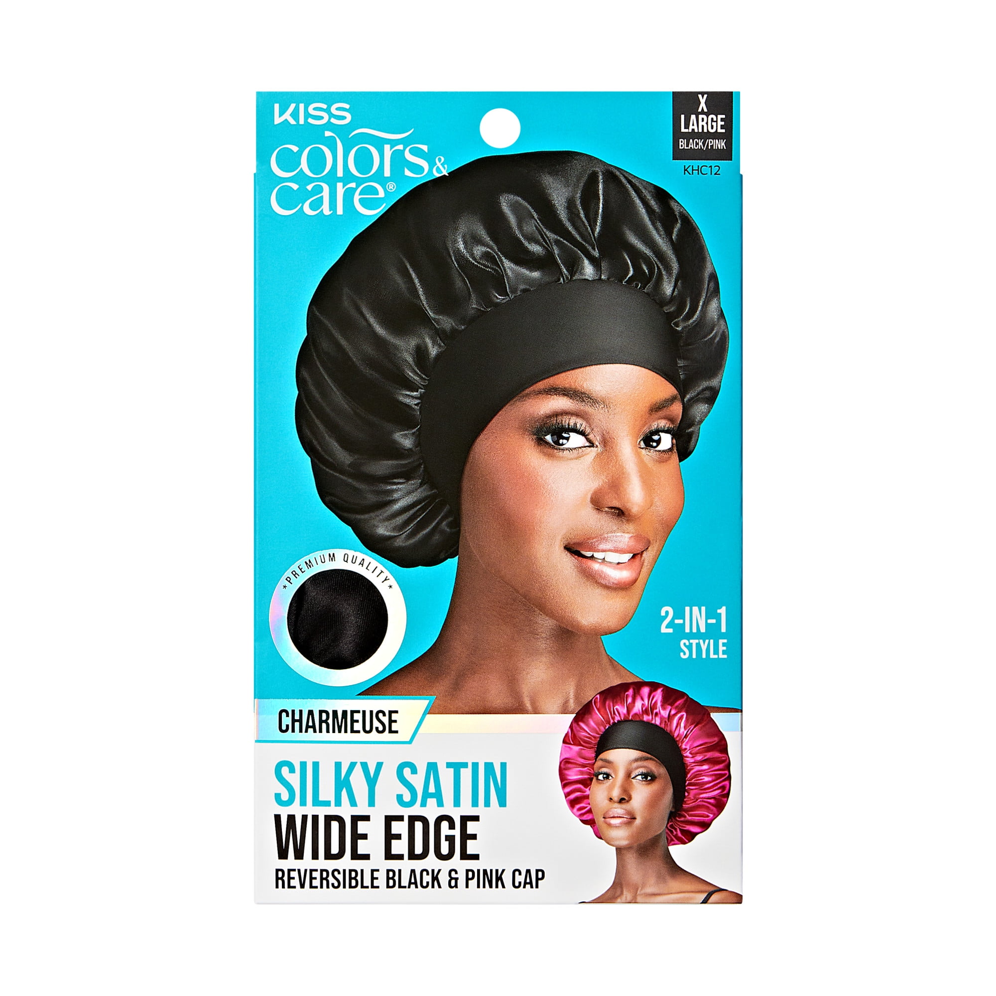 (2 pack) Kiss Colors & Care Silky Satin Wide Edge Reversible Double Wear Cap, Pink & Black