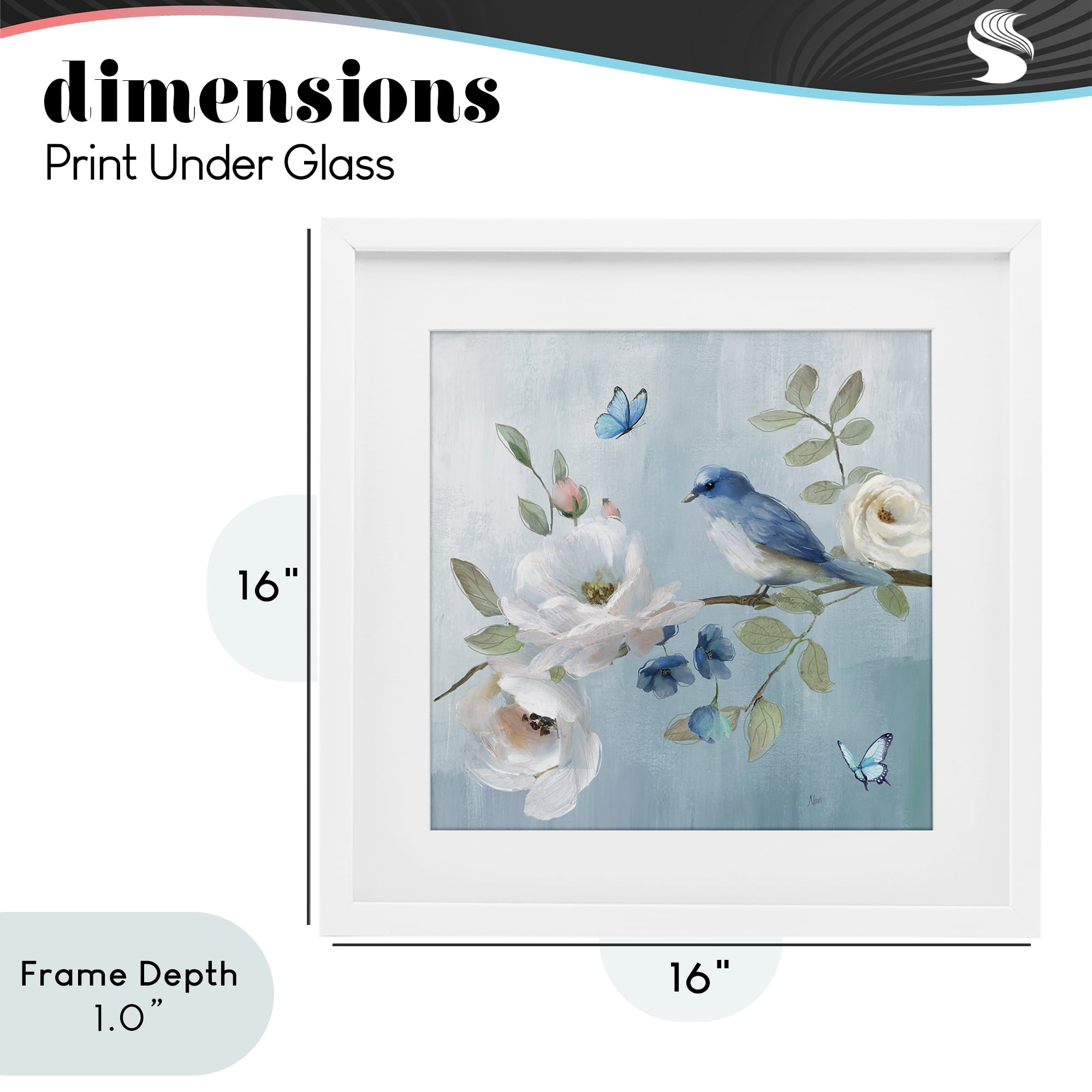 Stupell Industries Pastel Blue Bird Blooms White Framed Print Under Glass, design by Nan
