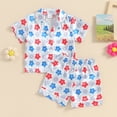 thumbnail image 2 of Okbabeha Toddler Baby Girl Boy 4th Of July Pajamas Set,Fourth of july American Flag Short Sleeve Button Tops+Shorts Sleepwear, 2 of 7