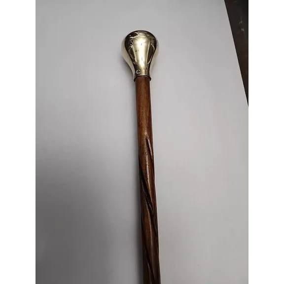 Vintage Hand-Carved Folk Art Wooden Walking Cane – Appalachian Estate Stick with Brass Top Handle