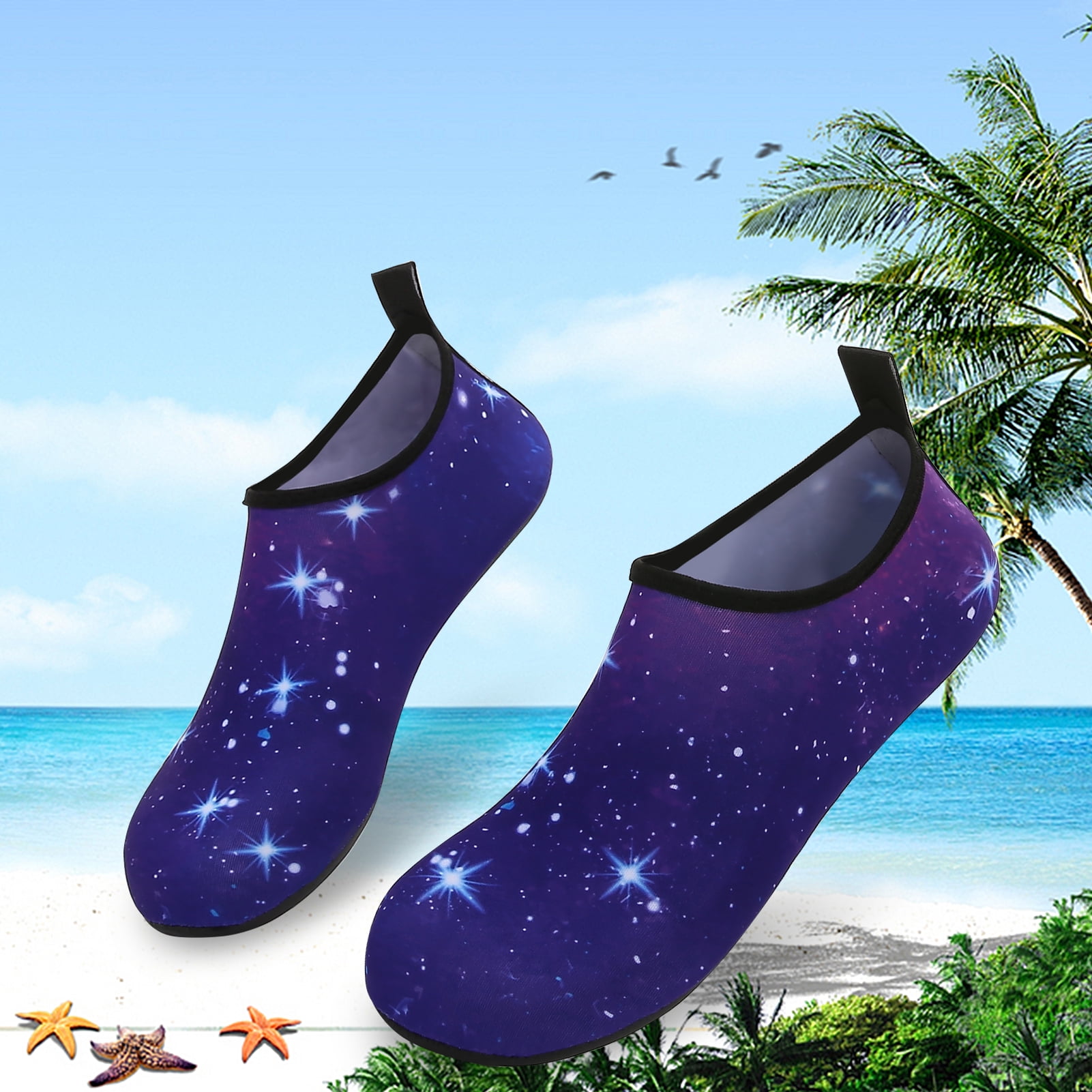 Men and Women a Slip On Barefoot Quick-Dry Beach Aqua Yoga Water Shoes (Stardust/Navy, 11-12 Women/9.5-10 Men)