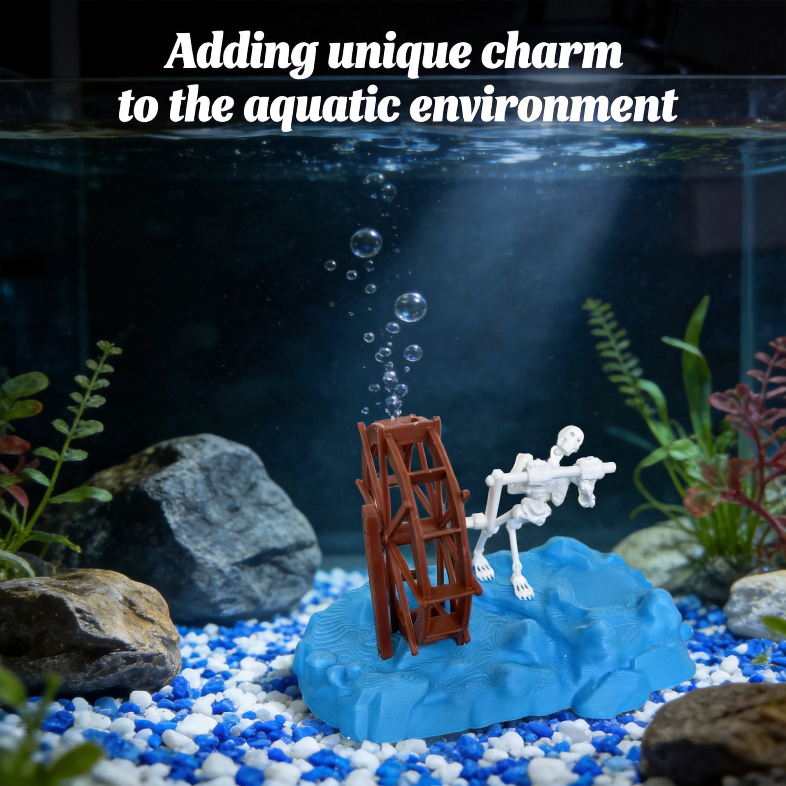Dynamic Skeleton Bubbler Aquarium Decor, Air Driven Fish Tank Skeleton Ornament, Underwater Air Bubbler Decoration for Fish Tank Aquarium