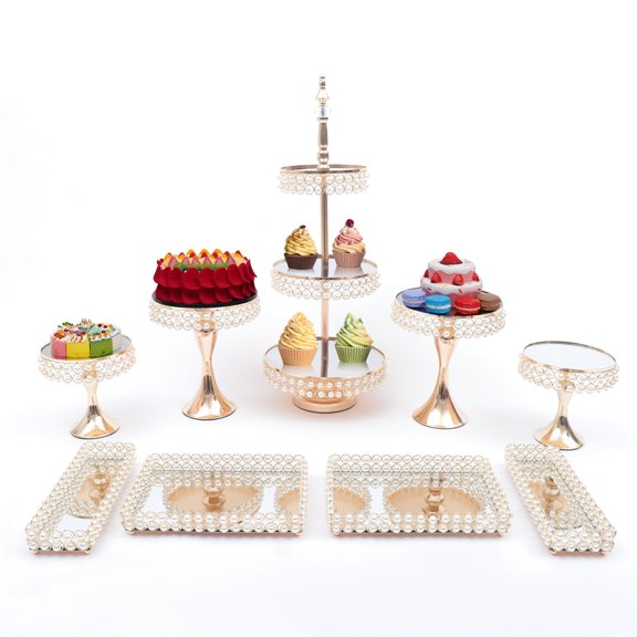 9 Pcs Gold Cake Stand Set for Party,Cupcake Metal Dessert Table Stands,Cake Display Stand Elegant Decoration Tools Cake Stand for Dessert Tables Weddings Birthday Parties
