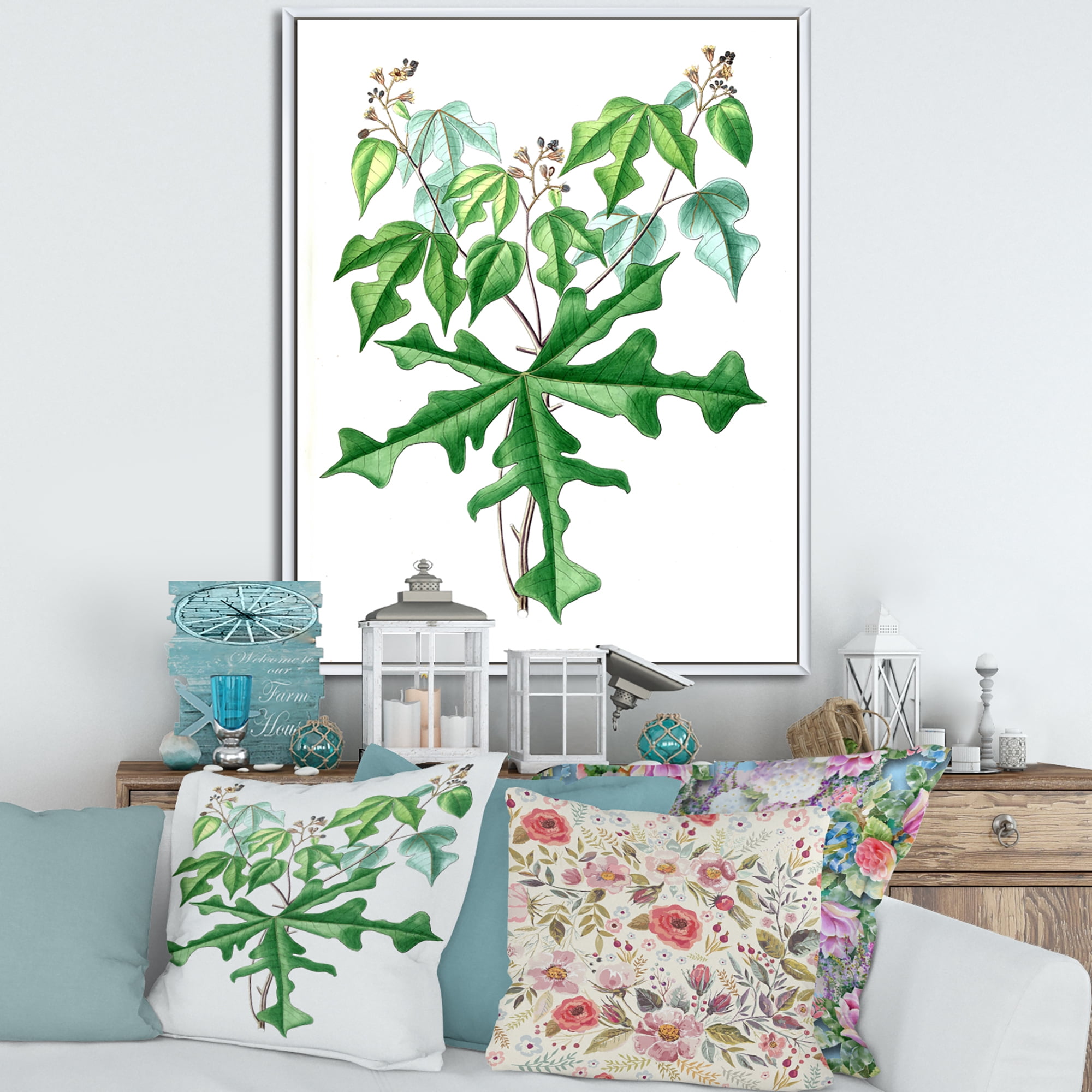 Designart 'Ancient Drawing of Wild Plants' Traditional Framed Canvas Wall Art Print