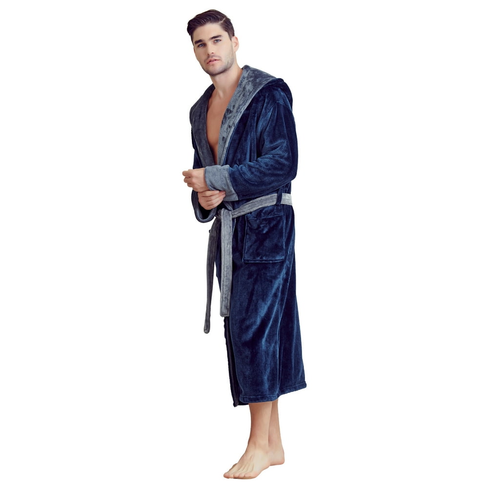 Towelnrobe Soft Touch Linen Men’s Bath Robe Hooded Shower Robe