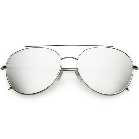 Oversize Metal Aviator Sunglasses Mirrored Round Lens 60mm (Silver / Silver Mirror)