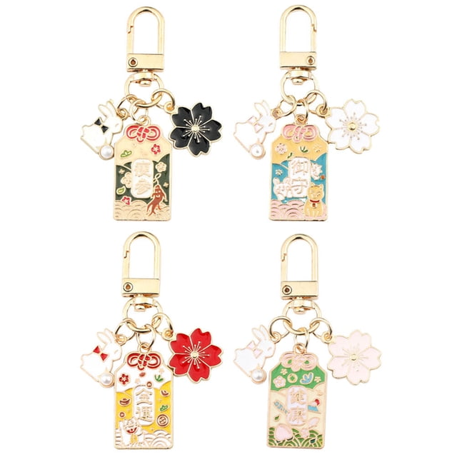 HOMEMAXS 4pcs Japanese Style New Year Blessing Keychains for Backpack Bag Hanging Decorations
