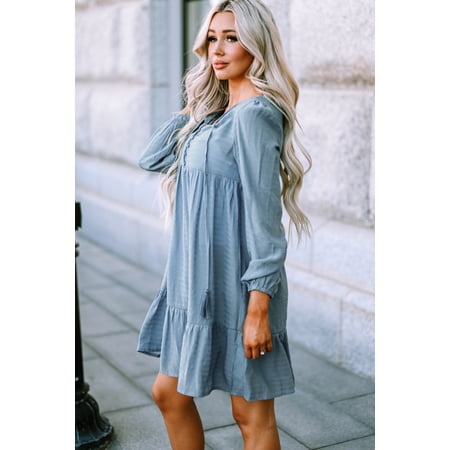 GCKG Women s Sky Blue Buttoned Ruffled Long Sleeve Babydoll Dress (US 16-18)XL