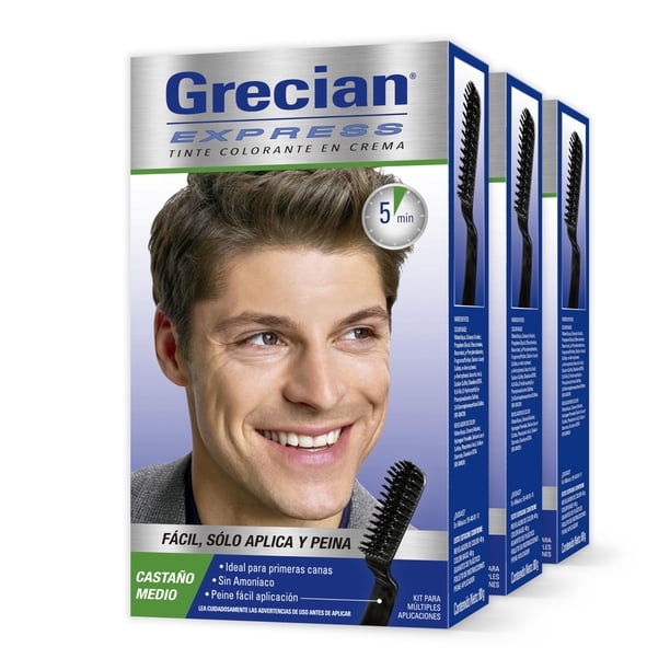 Grecian Express Tinte Colorante Para Hombre En Crema, Color Castaño Medio, Fácil Aplicación, 3 pack 80g cada