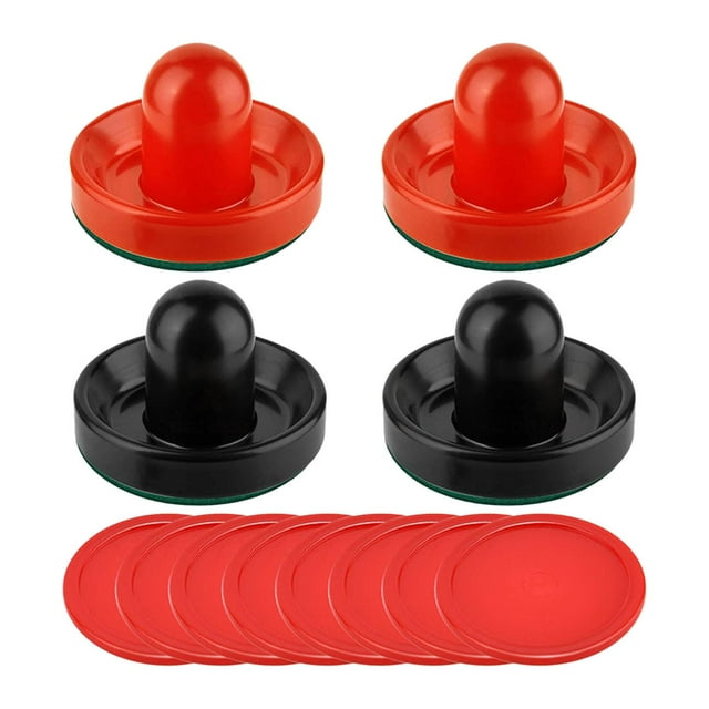 4 empujadores de Air Hockey y 8 discos estándar Zulema con fondo de fieltro verde tamaño grande 96 mm Negro y rojo