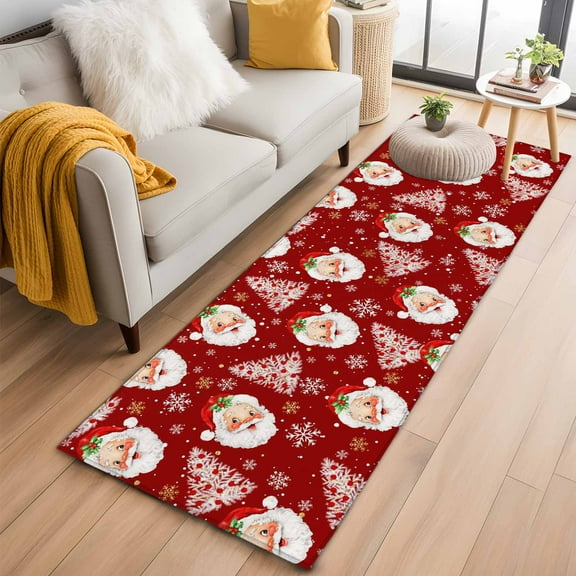 Funny Santa Claus Kitchen Runner Rug 2x6 Washable Runners for Hallway Non Slip Red Christmas Snowflake Xmas Tree Large Area Rug Indoor Floor Carpet for Bathroom Laundry Entryway Bedroom Living Room