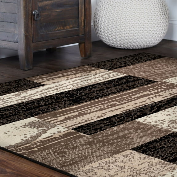 HomeRoots 487088 5 ft. Square Patchwork Power Loom Stain Resistant Area Rug, Chocolate