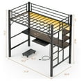 thumbnail image 2 of Twin Loft Bed with Desk, Lofka Metal Bunk Bed with LED Lights, Charging Sation, Storage Shelves，Safety Guard and Ladder, Black, 2 of 10