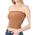 thumbnail image 2 of "Women Strapless Pleated Solid Colors Smocked Bandeau Sexy Tube Crop Tops (DEEP CAMEL, Medium)", 2 of 4