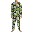 thumbnail image 3 of Kdxio Teal floral elegance Men’s Pajama Set Pajamas For Men 2 Piece PJ Set with Men Pajama Pants and Long Sleeve T-Shirt Lounge Set-X-Large, 3 of 7