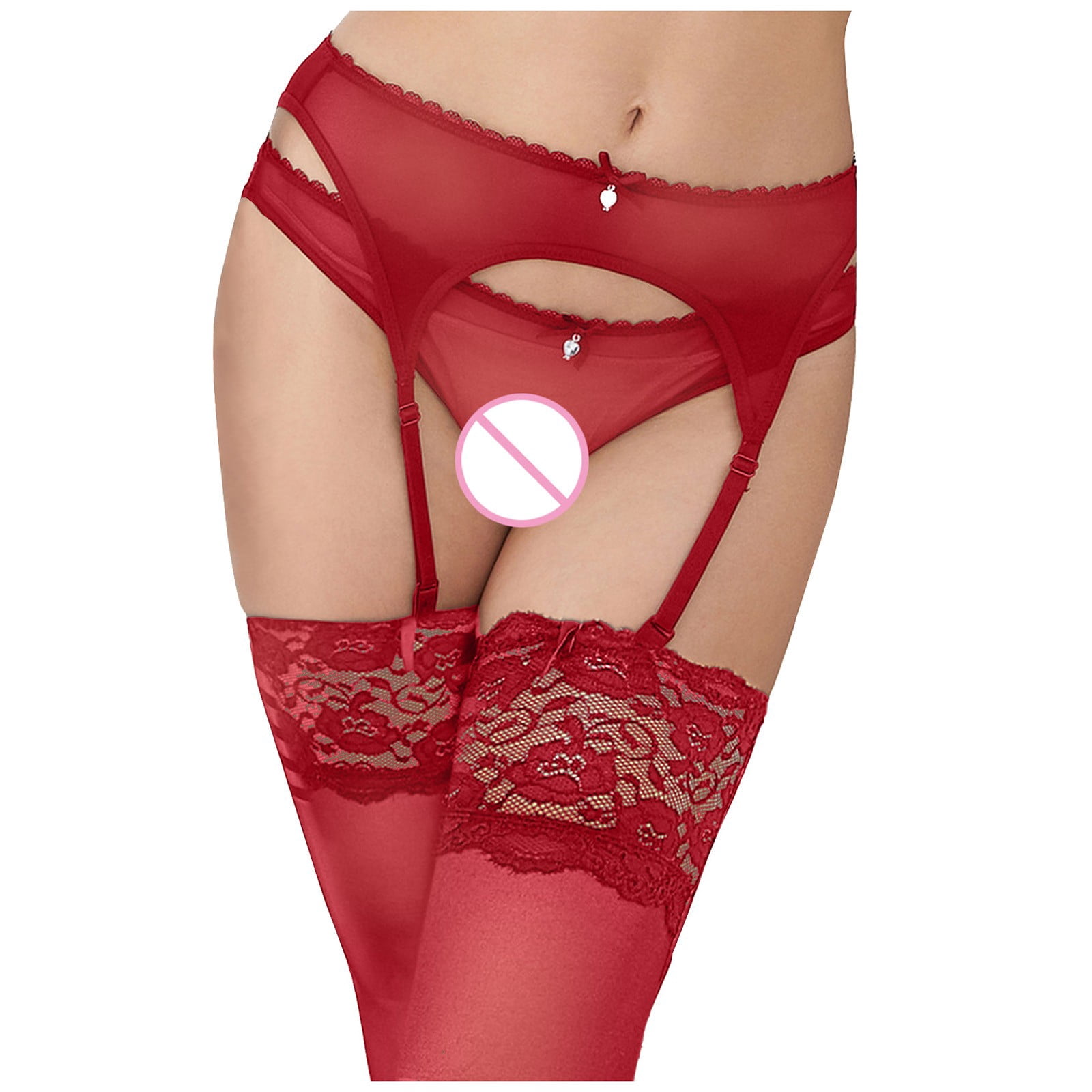 nsendm Women's Lace Embroidery See Through Panties Garter Belt With  Stockings Garter High Heels Underwear Red Small - Walmart.com