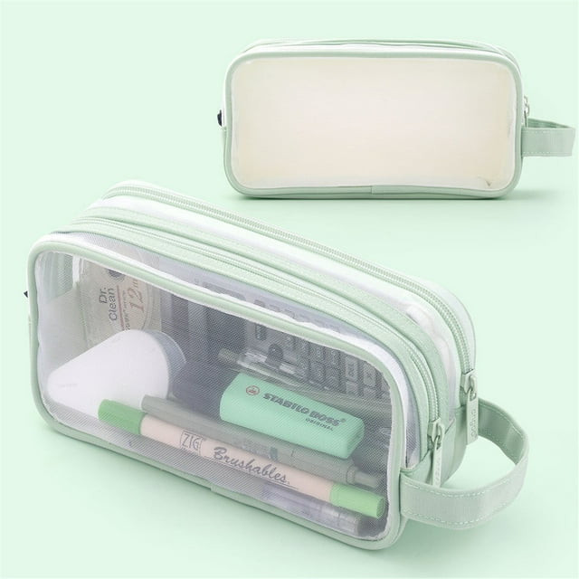 Ynlkorvg Large Grid Mesh Pencil Case 2 Compartment Pen Bag Clear Handheld Multifunction Pencil Pouch Transparent Makeup Bag For Teen Student College Business Travel Office Adult Purple