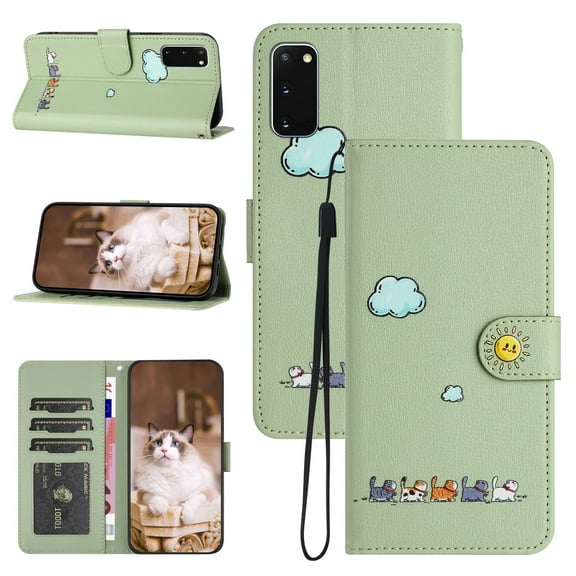 Flip Case for Samsung Galaxy S20, PU Leather Wallet Case with Card Slots Magnetic Clasp Stand Function Cover Lovely Animal Pattern Lanyard Drop Protective for Samsung Galaxy S20 - Green