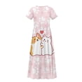 thumbnail image 6 of Uourmeti Cartoon Dog Kitty Print Girls Summer Short Sleeve Dress Crew Neck Loose Casual Flowy Tiered Maxi Dress with Pockets Cute Clothes, Size 13-14 Years, 6 of 7