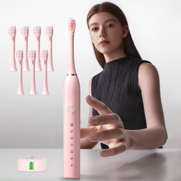Cepillo de dientes eléctrico con 8 cabezales | 6 modos de velocidad y temporizador de 2 minutos | Resistente al agua IPX7 y base de carga magnética para adultos y viajes