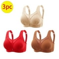 thumbnail image 2 of ATOYSOY Women's 3 Pack Plus Size Everyday Bra Seamless Mesh Middle-Aged Elder Stripe Ruched Wirefree Bralette Underwear Push Up Comfort Bra Breathable Teens Red XL, 2 of 9