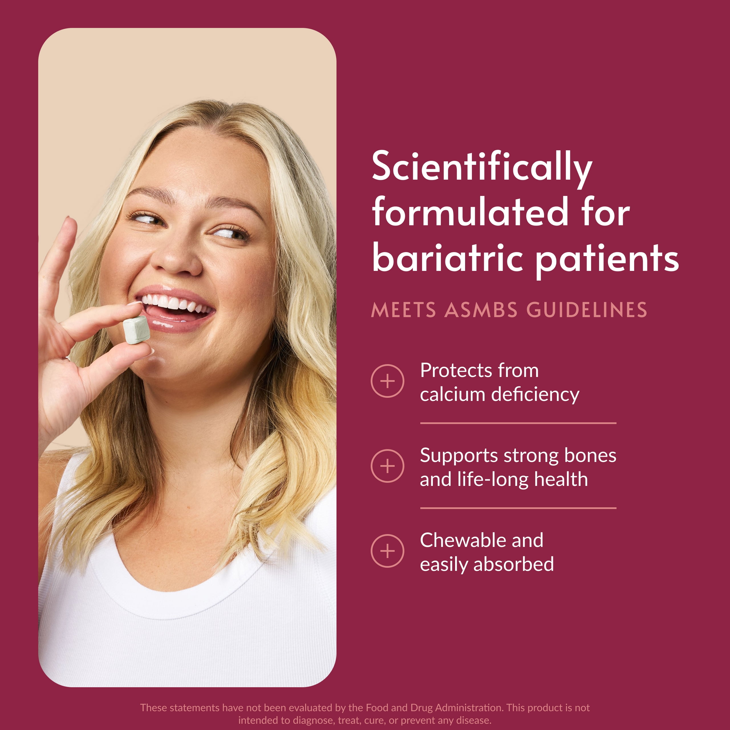 Bariatric Advantage Calcium Citrate Chewy Bites 500 mg - Highly Absorbable & Digestible - Vitamin D3 - Easily Chewable Calcium Supplement - Coconut Flavor - 90 Count