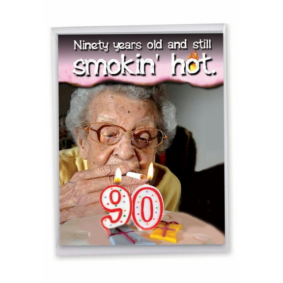 1 Large Funny Birthday Greeting Card (8.5 x 11 Inch) - Years Old and Hot Milestones 90 J9082MBG-US