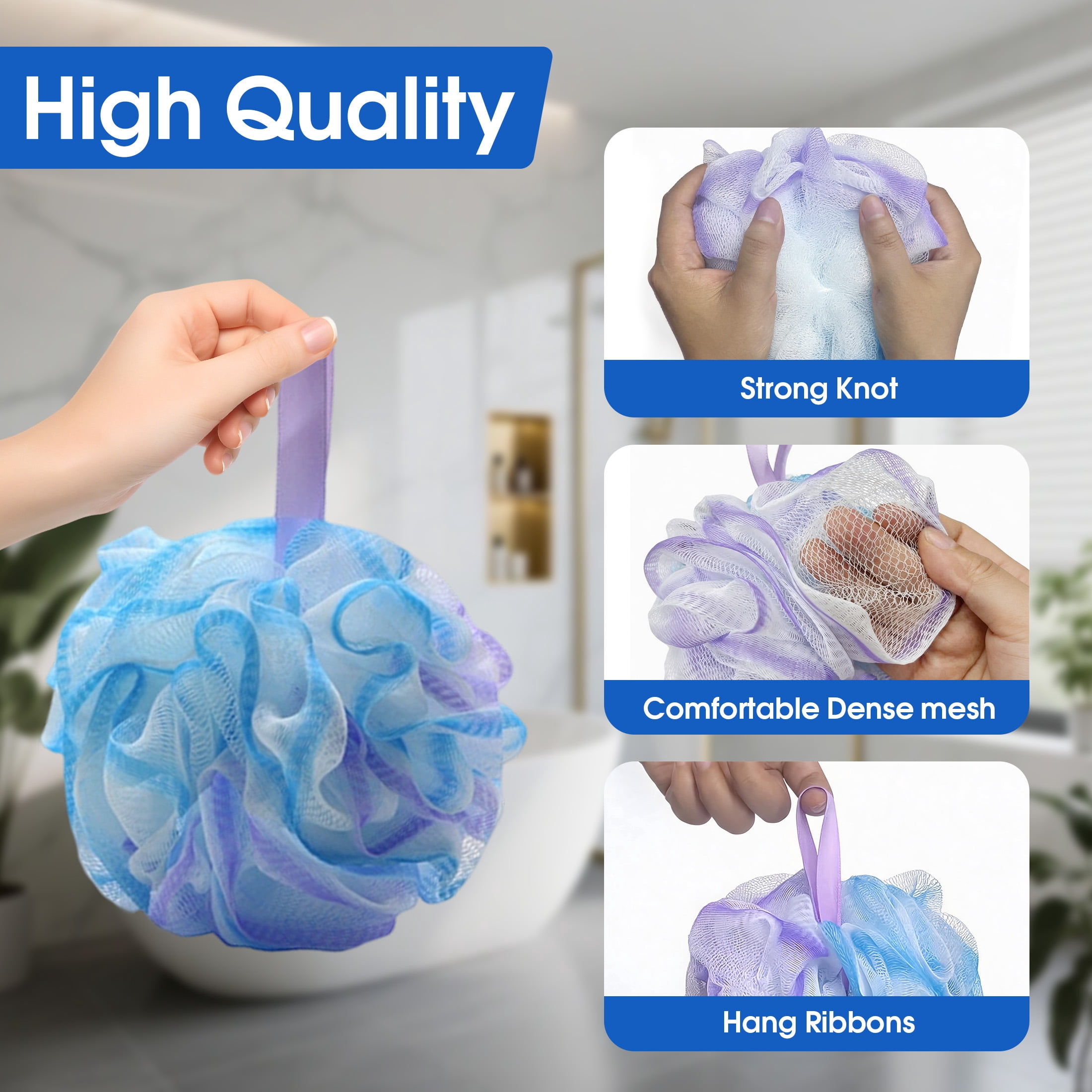 4 Pack Sponge Loofah Sponge, Large Colorful Mesh Bath Sponge Shower Pouf, Gentle Exfoliating Shower Loofahs for Daily Bath Cleansing