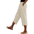 thumbnail image 2 of Aoiroe Women's Linen Capri Pants,Work Pants Women High Waisted Slacks Trousers Wide Leg Pants With Pockets Capri Baggy Wide Leg Trousers Lounge Baggy Palazzo Trousers Beige L, 2 of 9