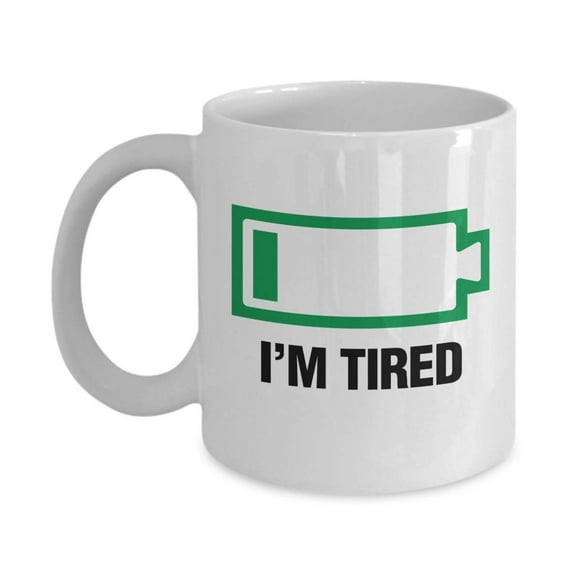 I'm Tired With Low Battery Icon Ceramic Coffee & Tea Gift Mug Cup, Collection Stuff, Dcor, Items, Products, Things, Accessories & Funny Presents For Coffee Drinkers, Tea Lovers & Caffeine Addicts