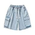 thumbnail image 4 of Zedker Mens Loose Denim Cargo Shorts Baggy Casual Wide Leg Mid Jean Zipper Shorts with Pockets Streetwear Light Blue S, 4 of 9