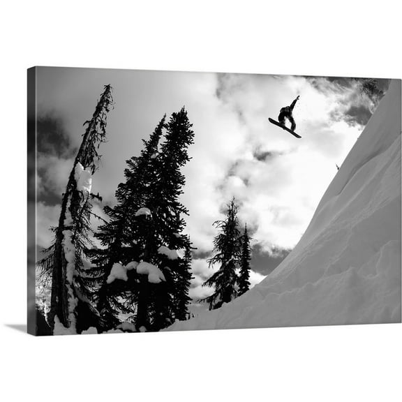 Great Big Canvas "Professional snowboarder makes a big air jump, Canada"  by Dean Blotto Gray Black Black and White   Wrapped Canvas Print Wall Artwork