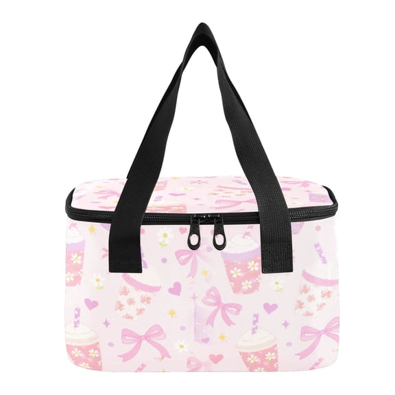 6L Insulated Lunch Bag Square Handheld Cooler Tote Adorable Cute Dessert Pattern Reusable Thermal Bag with Polyester & Aluminum Lining for Work Picnic Travel