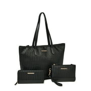 Time and Tru Women's 3 in 1 Tote Bag 3-Piece Set Black Woven