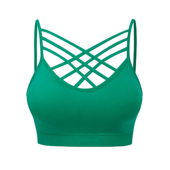 MixMatchy Women's Soft Seamless Triple Criss-Cross Front Bralette Sport Bra with Removable Pads