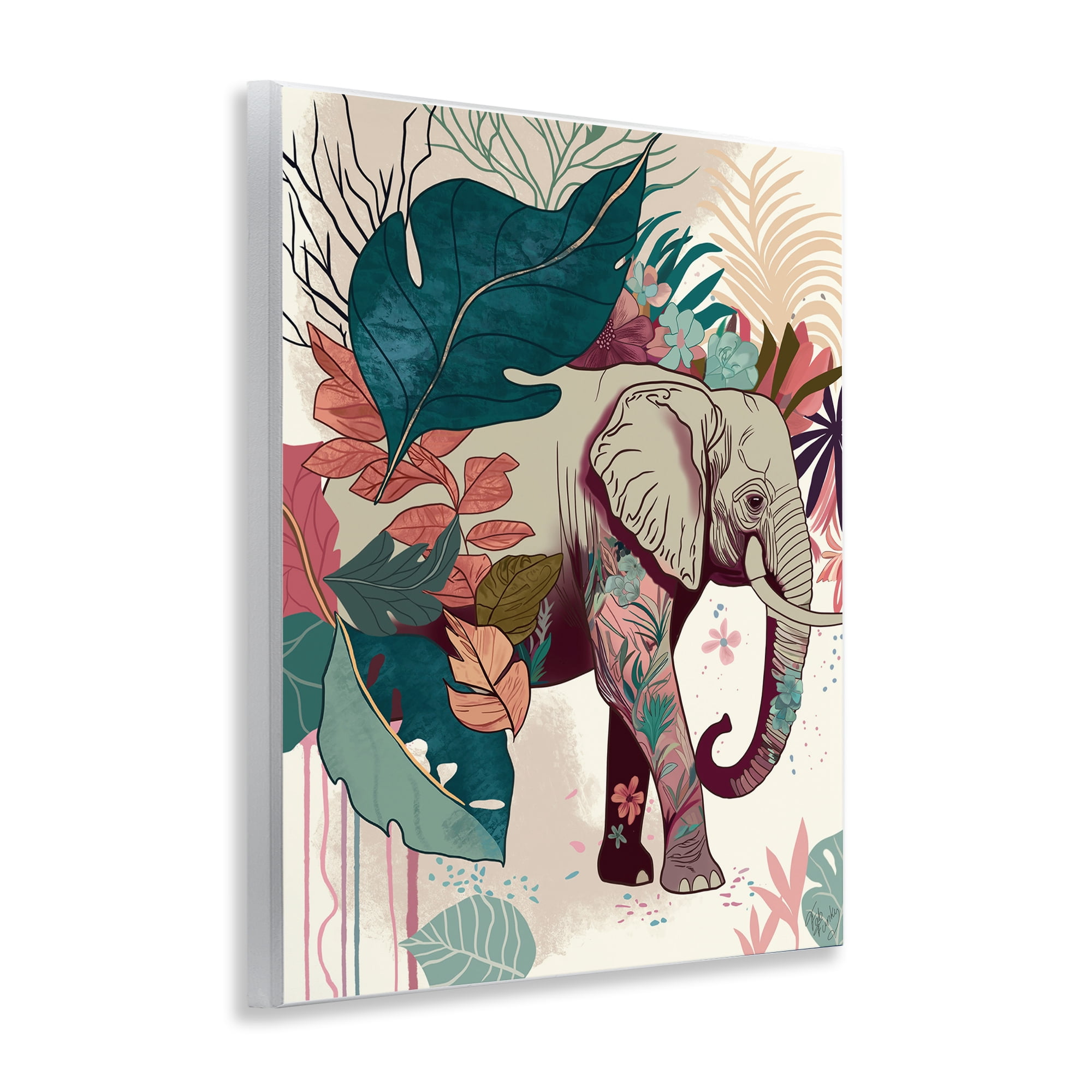 Stupell Industries Elephant & Tropical Leaves Animals & Insects Painting Unframed Art Print Wall Art, 11 x 14