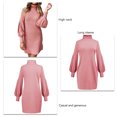 thumbnail image 4 of Vestido de mujer Cuello alto Manga larga Costilla Vestido corto de moda para mujer para ir de compras Citas Rosa 2XL, 4 of 5