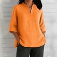 thumbnail image 2 of DDAPJ pyju Womens Cotton Linen T-Shirts 3/4 Sleeve Split V Neck Tops Summer Casual Loose Solid Tees Ofertas de Hoy Orange M, 2 of 7