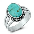 thumbnail image 1 of Simulated Turquoise Ring .925 Sterling Silver Band Blue Cubic Zirconia Jewelry Female Male Size 10, 1 of 4