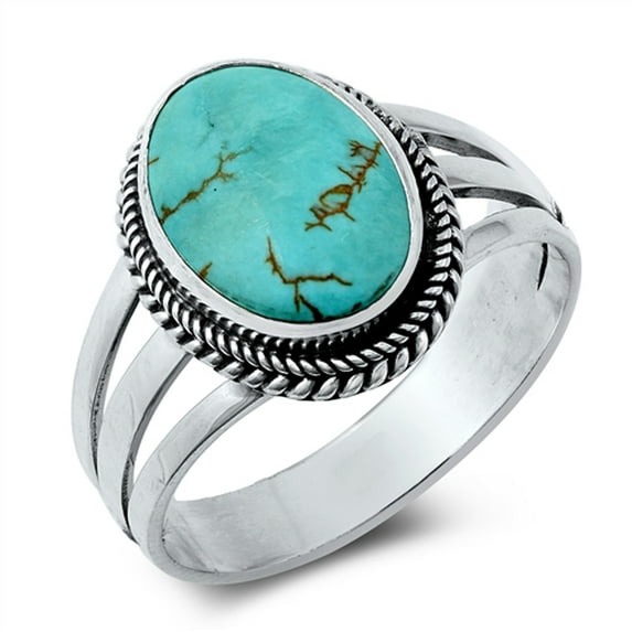 Simulated Turquoise Ring .925 Sterling Silver Band Blue Cubic Zirconia Jewelry Female Male Size 10