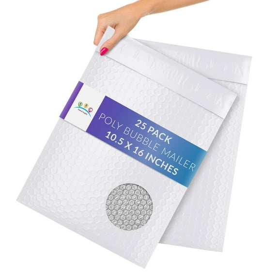 White Poly Bubble Mailers, Waterproof Tear-Proof Padded Envelopes, 100 Count, 10.5 x 16 in