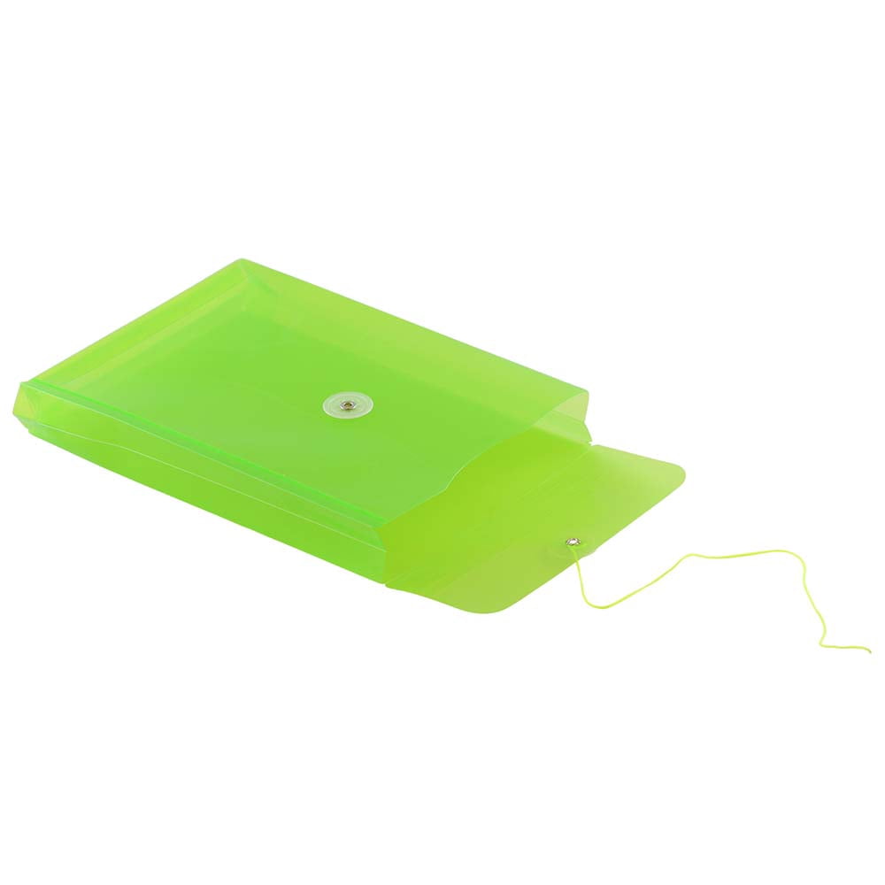 JAM Paper Plastic Envelopes with Button & String Tie Closure, 6 1/4 x 9 1/4, Lime Green, 3/Pack