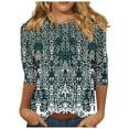 thumbnail image 2 of Cagogo Women Aztec Western Tunic Tops Summer Under $5 Plus Size 3/4 Sleeve Vintage Crew Neck Ethnic Style Blouses Night Out Green Blouses Clothes Mother Day Gifts, 2 of 5
