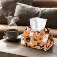 thumbnail image 4 of COEQINE Facial Tissue Cover PU Leather Tissue Paper Dispenser Rectangle Tissue Case Dispenser Organizer for Home Kitchen, Office, Car, Outdoor Tent, Hotel, Halloween Ghost Pumpkin Bat Orange, 4 of 7