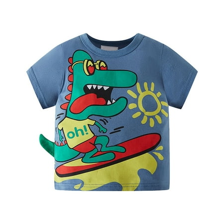 

B91xZ Summer Tops Toddler Kids Baby Boys Summer Cartoon Cool Dinosaur Short Sleeve Crewneck T Shirts Tops Tee Blue And White Toddler Tops Boys Size 2-3 Years