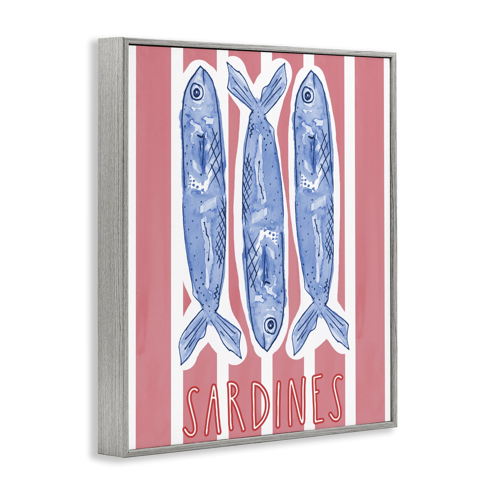 Stupell Industries Americana Sardines on Pink Stripes Gray Framed Giclee Art, design by Nola James